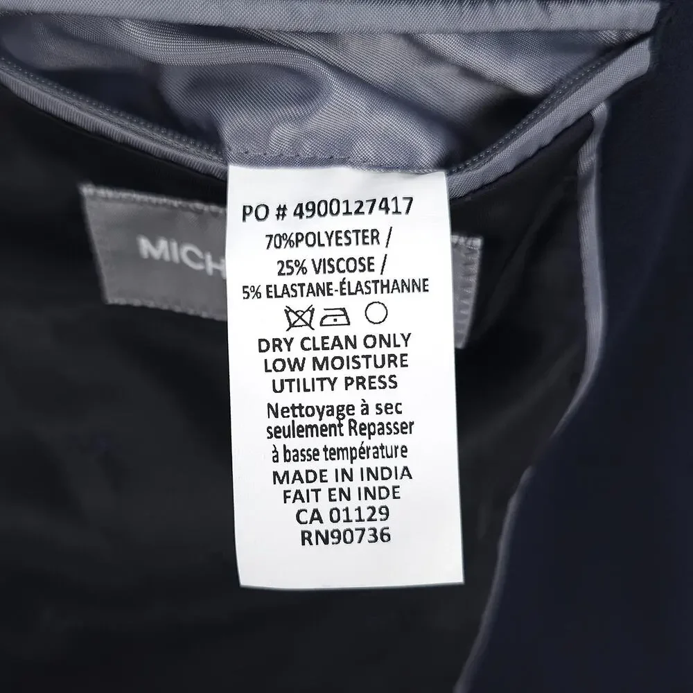 Michael Kors Mens Classic Fit Sport Coat Blazer 44L Navy Solid Textured Stretch